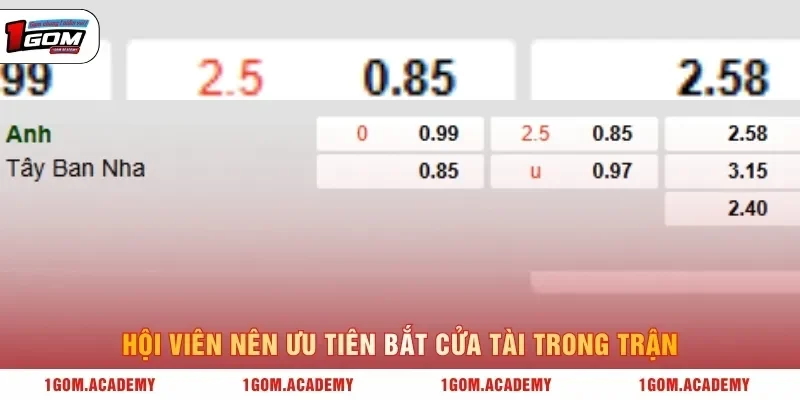 Hội viên nên ưu tiên bắt cửa Tài trong trận